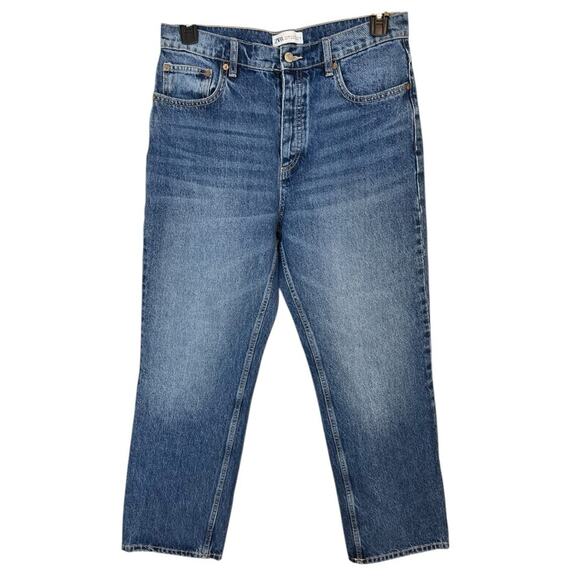 Zara Women Denim Straight Leg High Rise Jeans Medium Wash US 10 - Picture 2 of 13